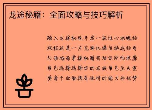 龙途秘籍：全面攻略与技巧解析